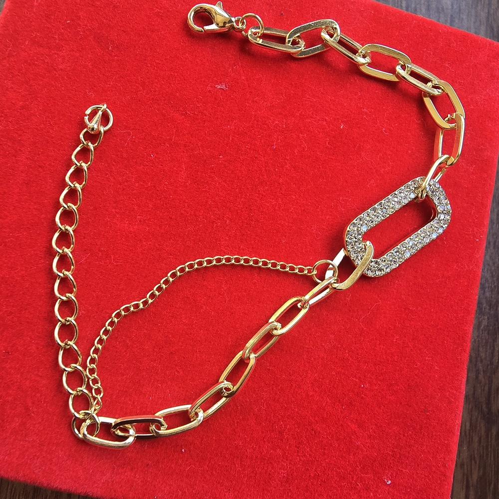 Gold Chain Bracelet with Rhinestone Accent
